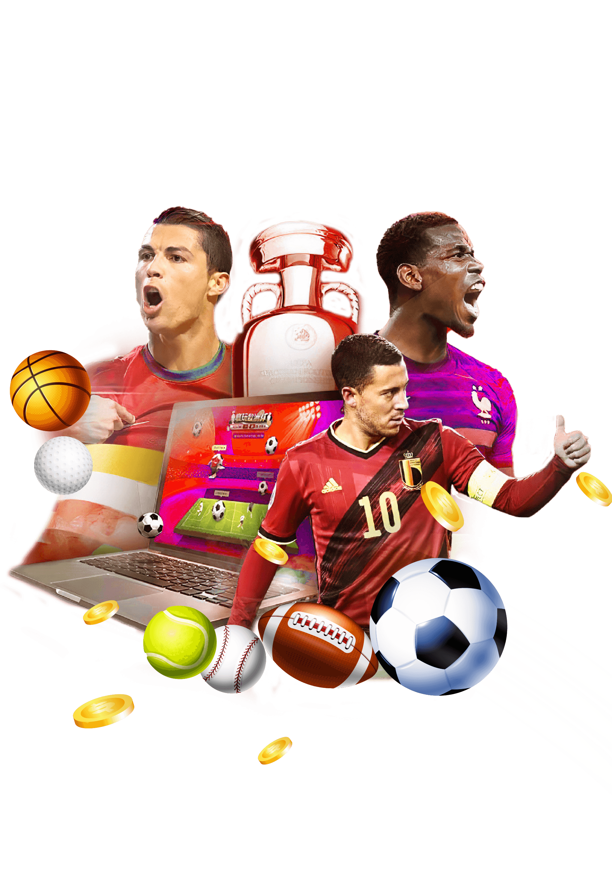 Pemain pertaruhan sukan ATAS dengan bola sepak dan bola keranjang