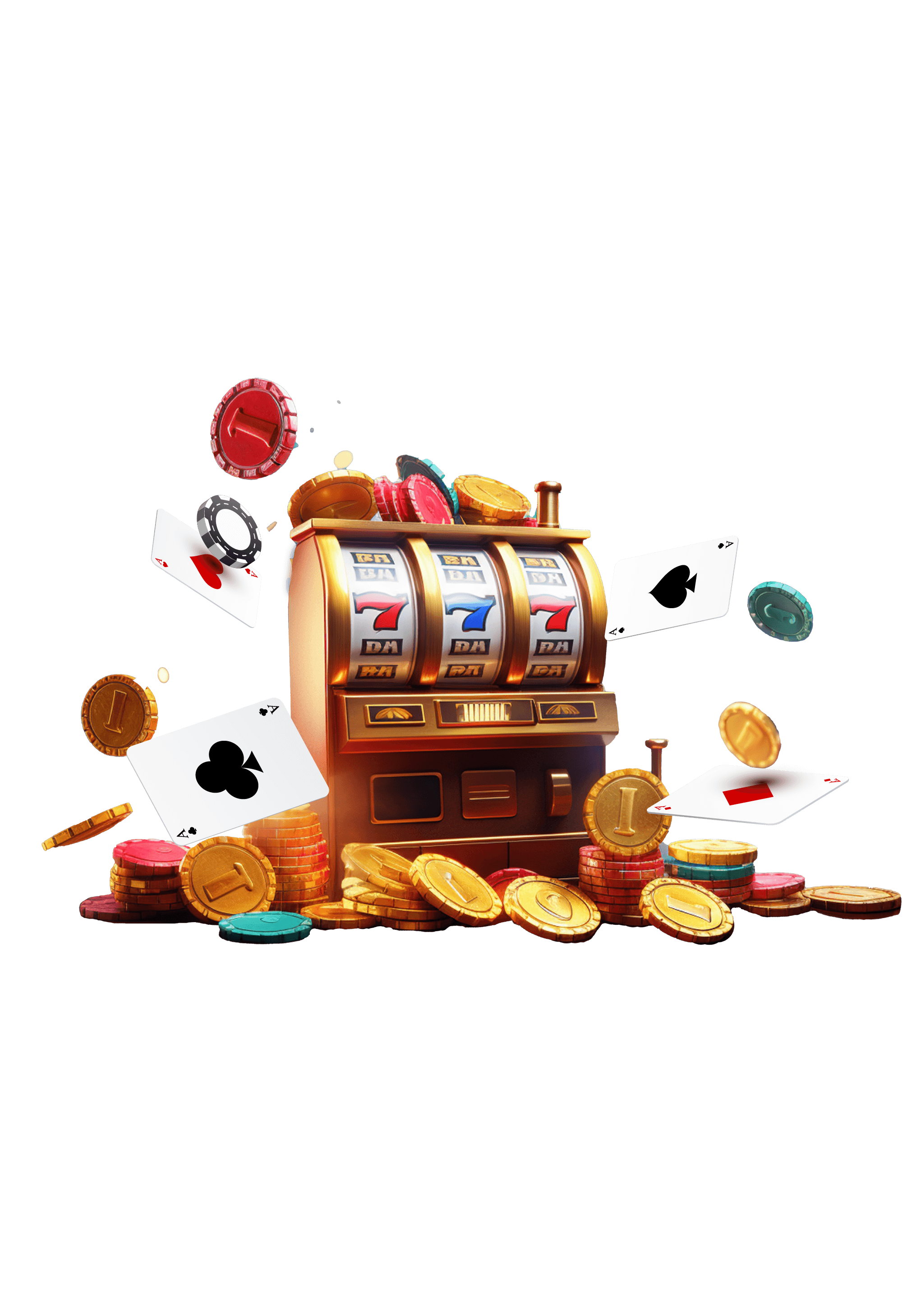 ATAS online slot machine surrounded by casino chips and coins